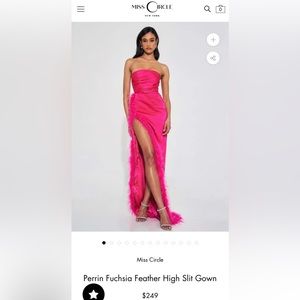 VERY GOOD CONDITION Perrin Fuchsia Feather High Slit Gown